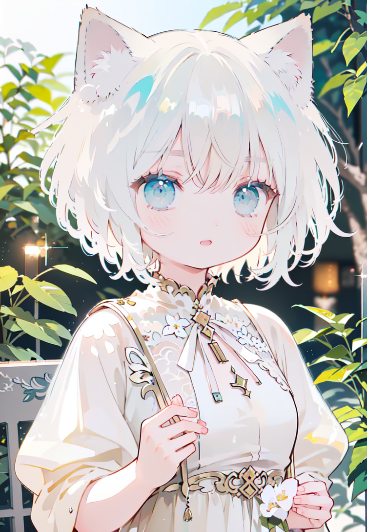 1679119923189645359-1637629537-azhiichigo style，big eyes, thick lines, cute,,1girl, elegant floral dress, (fluffy cat ears), short white hair, captivating and.png